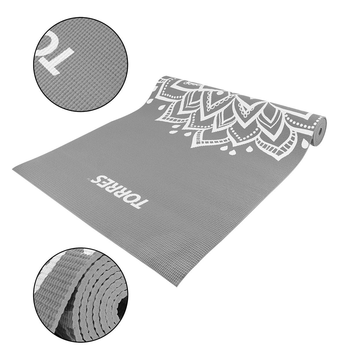 Коврик для йоги TORRES Relax 4, ПВХ 4 мм, Цвет Серый