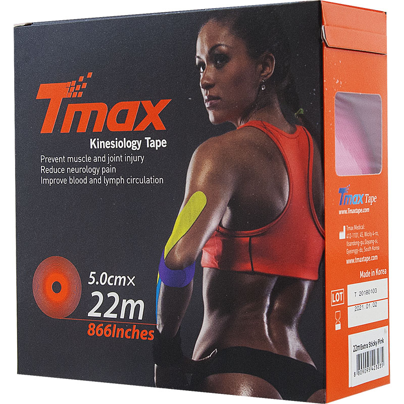 Тейп кинезиологический TMAX Extra Sticky, размер 5 см x 22 м, Цвет Розовый