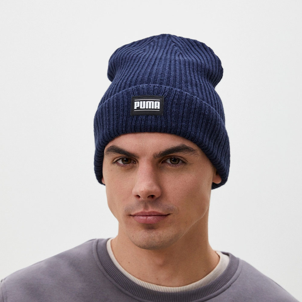 Шапка PUMA Ribbed Classic Cuff Beanie, Цвет Темно-синий