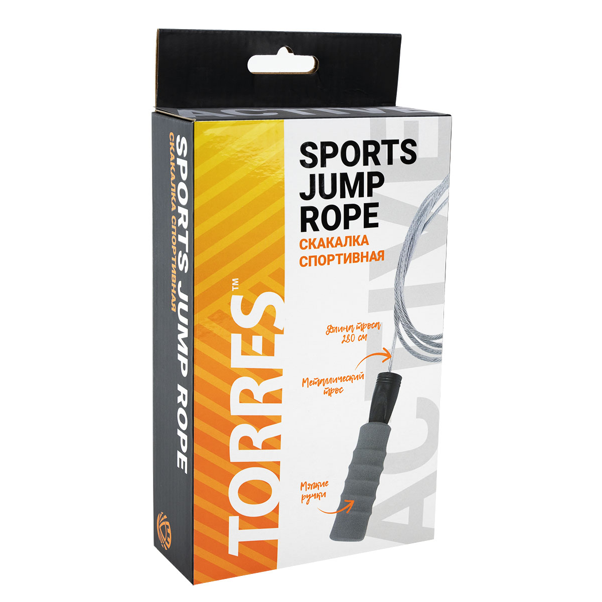Скакалка TORRES с металлическим тросом в оболочке из ПВХ