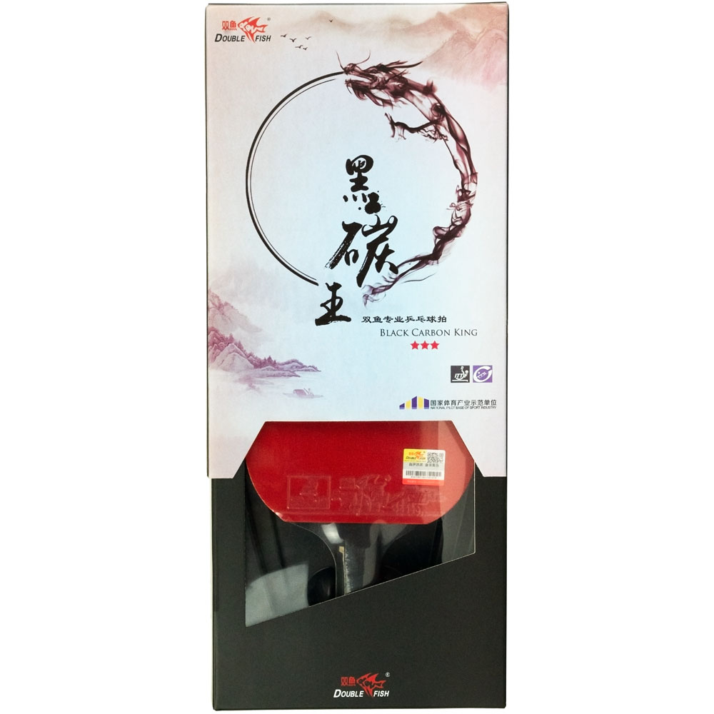 Ракетка для настольного тенниса DOUBLE FISH Black Carbon King Racket 3***, профессиональная, ITTF Approved