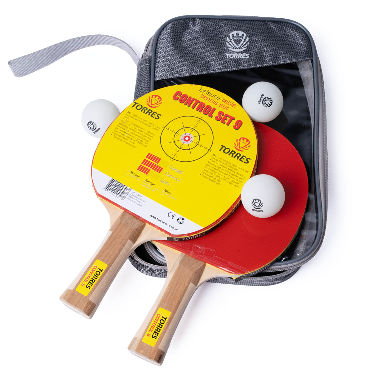 Набор для настольного тенниса TORRES Control 9, 2 ракетки и 3 мяча, сумка-чехол