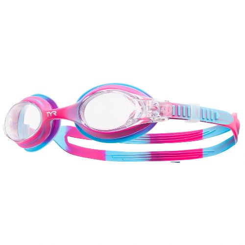 Очки для плавания TYR Swimple Tie Dye Kids, детские (3-10 лет), Цвет очков/линз Розово-голубой/Прозрачный