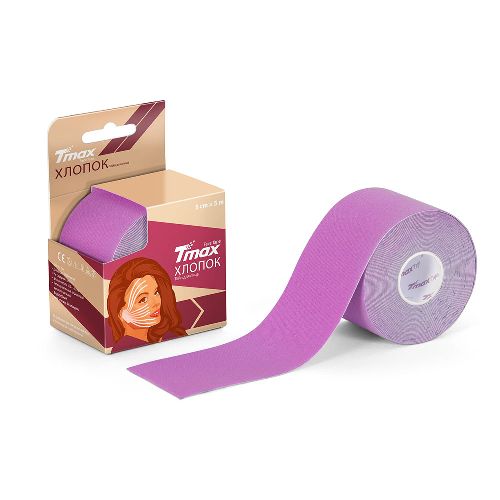 Тейп кинезиологический для лица TMAX Beauty Tape, хлопок, размер 5см x 5м, Цвет Сиреневый