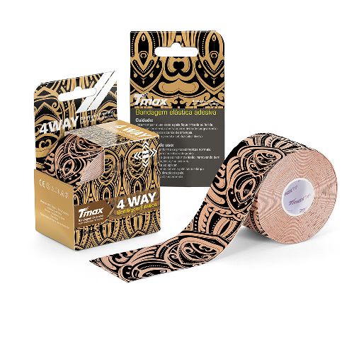 Тейп кинезиологический Tmax 4 WAY, размер 5 см х 5 м, Цвет Телесно-черный