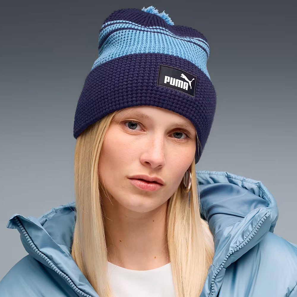 Шапка PUMA Ess Mid Crown Pom Beanie, 02655001, Цвет Темно-синий/Голубой