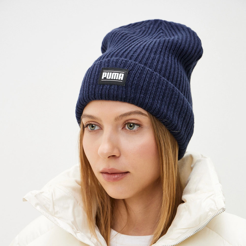 Шапка PUMA Ribbed Classic Cuff Beanie, Цвет Темно-синий