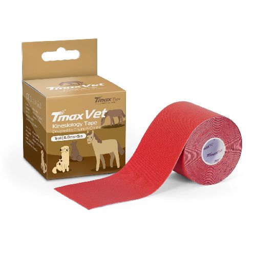 Тейп кинезиологический ветеринарный TMAX Vet, хлопок, размер 6 см x 5 м, Цвет Красный