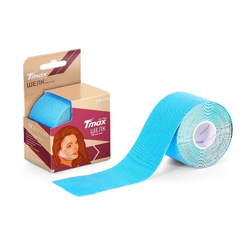 Тейп кинезиологический для лица TMAX Beauty Tape, вискоза, размер 5см x 5м, Цвет Голубой