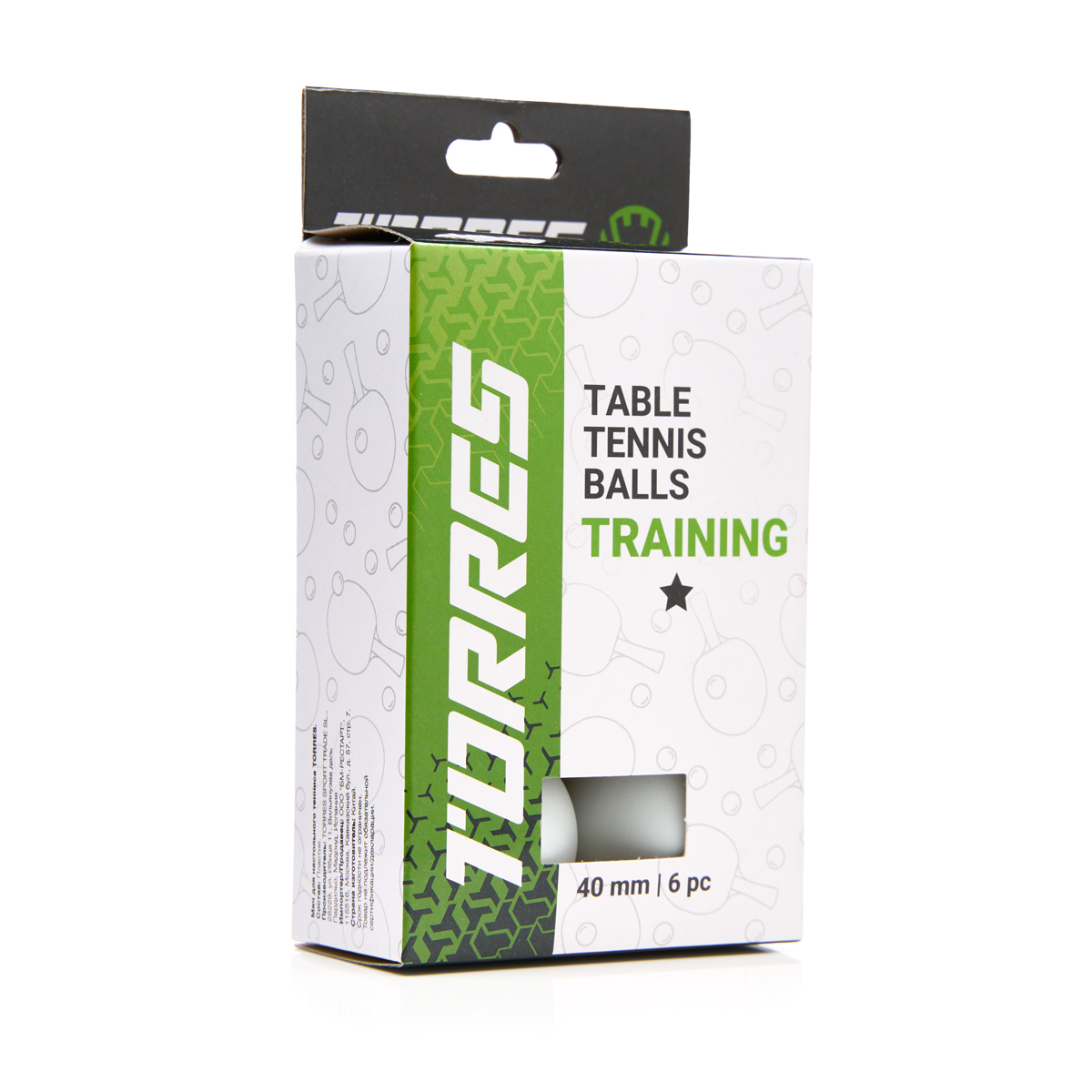 Мяч для настольного тенниса TORRES Training 1*, упаковка 6 шт, Цвет Белый