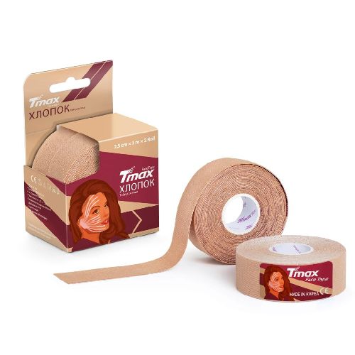 Тейп кинезиологический для лица TMAX Beauty Tape, хлопок, размер 2.5 см x 5м, 2 рулона