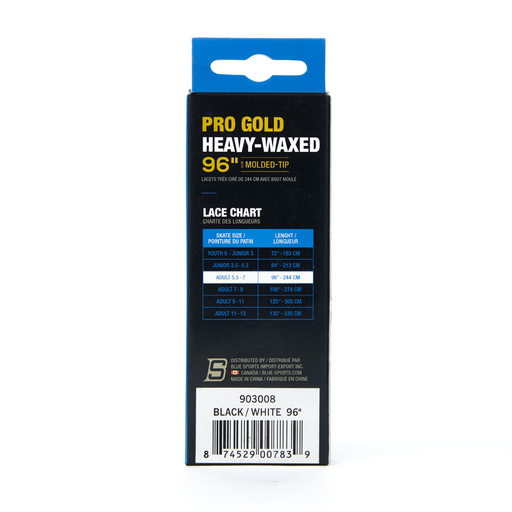 Шнурки для коньков Blue Sports Pro Gold Heavy Waxed, Размер 249 см, Цвет Черно-белый
