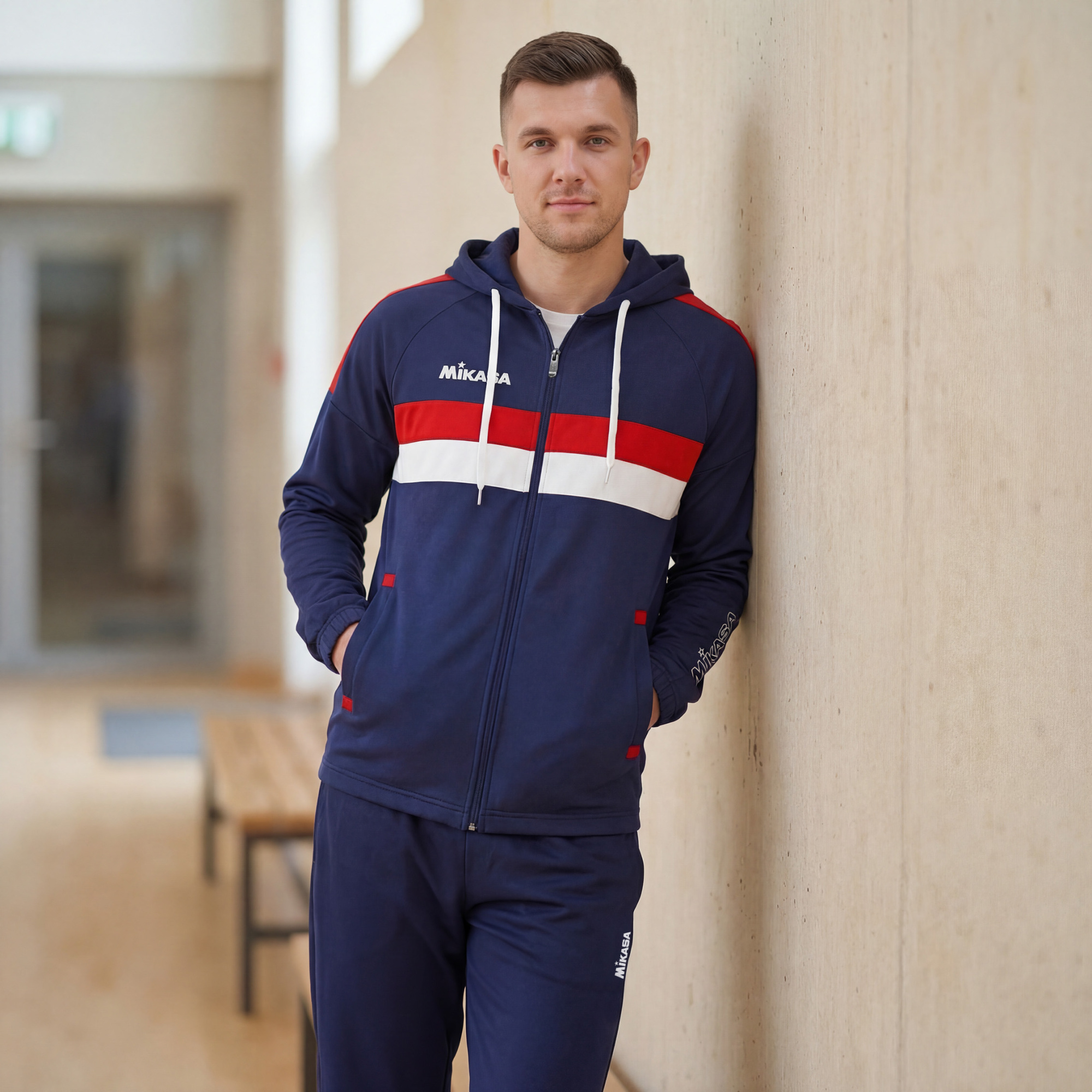 Костюм спортивный MIKASA, мужской с капюшоном, Размер l, Цвет Темно-синий