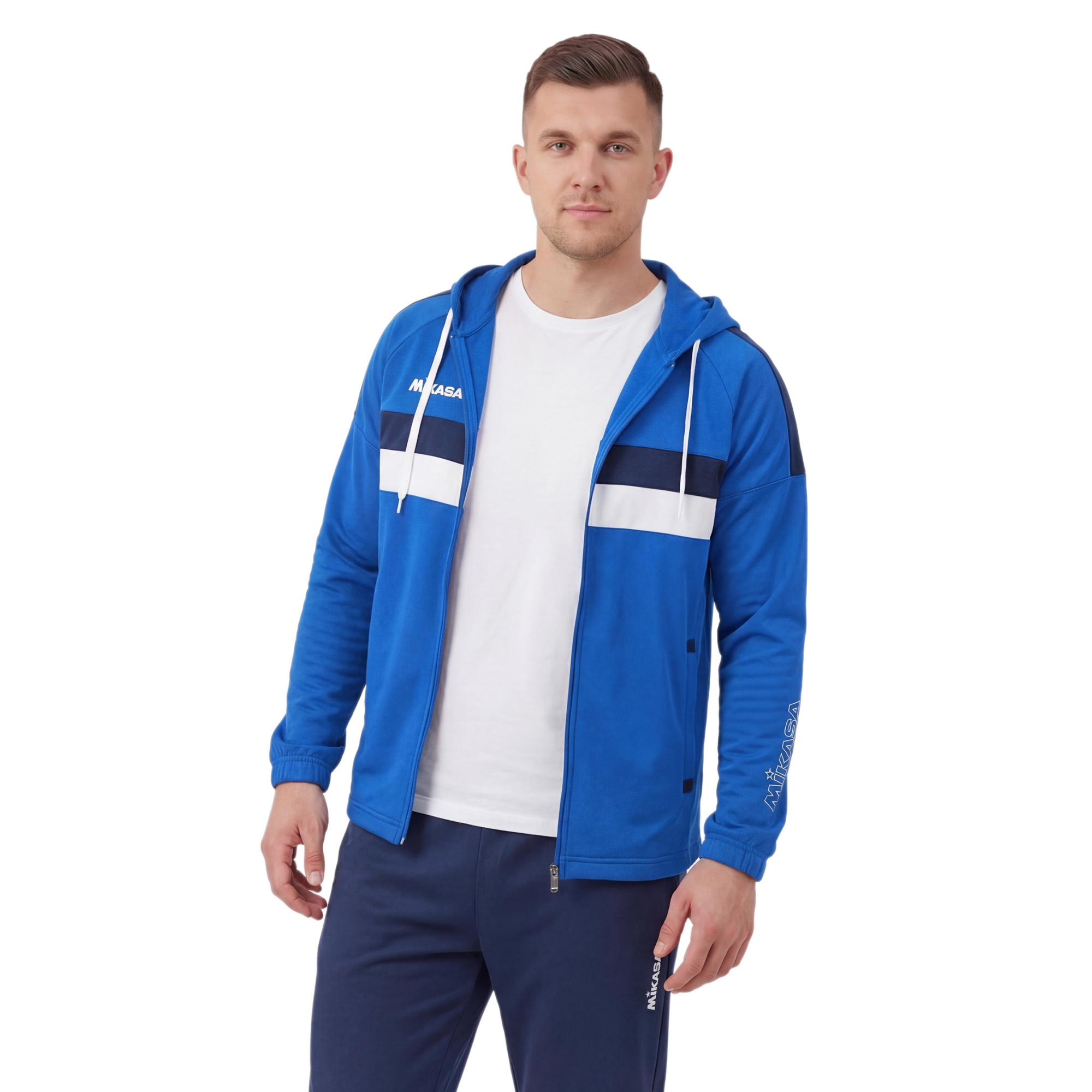 Костюм спортивный MIKASA, мужской с капюшоном, Размер s, Цвет Синий/Темно-синий